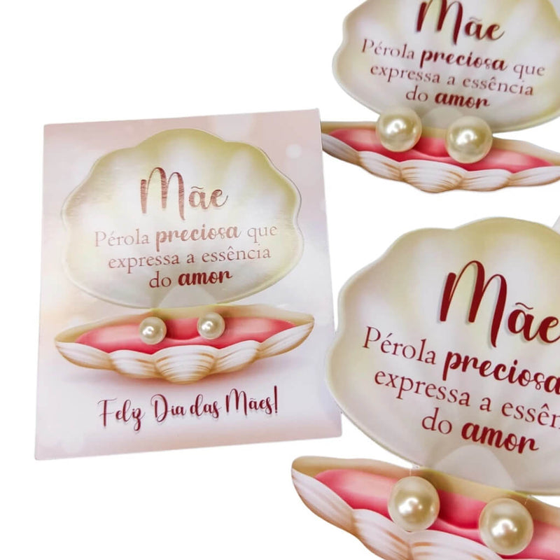 Kit Dia das Mães com 50 brincos pérola + tag com mensagem carinhosa