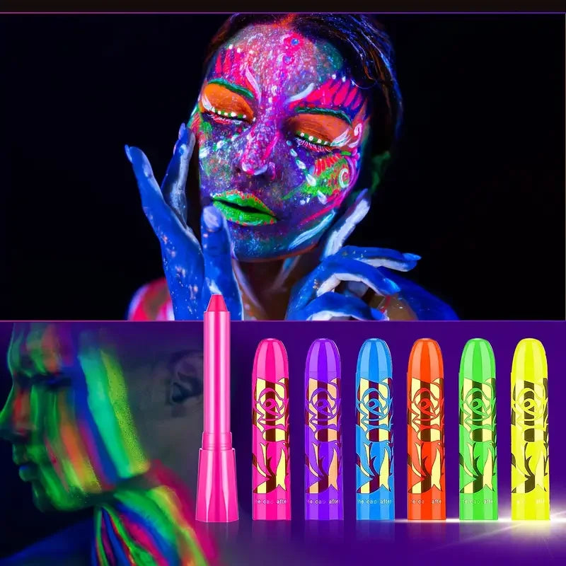 Kit Canetas Neon brilha sob luz UV - Veronni - para rosto e corpo ideal para Carnaval, Halloween, Festas a fantasia