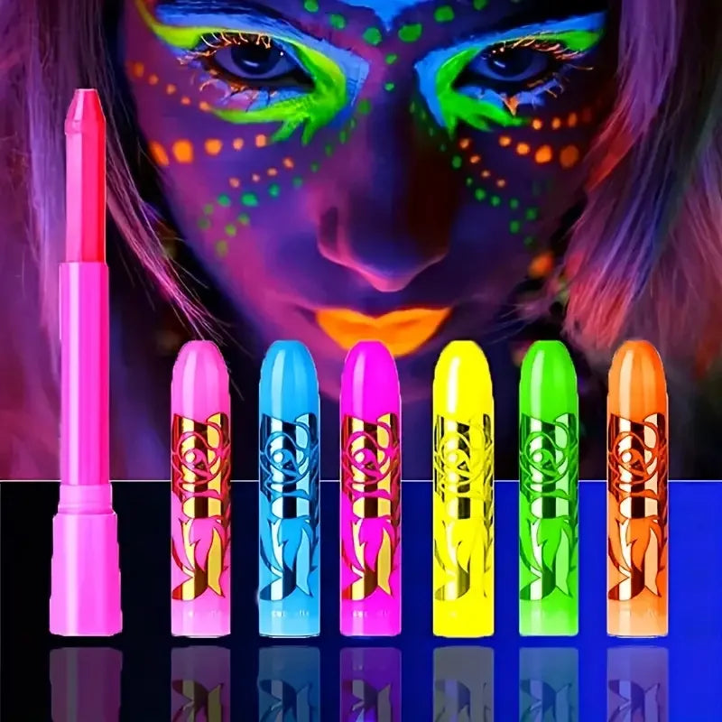 Kit Canetas Neon brilha sob luz UV - Veronni - para rosto e corpo ideal para Carnaval, Halloween, Festas a fantasia