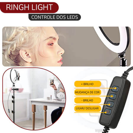 Kit Youtuber Com Tripé 2.10m Iluminador Ring Light tripé Celular Microfone Lapela