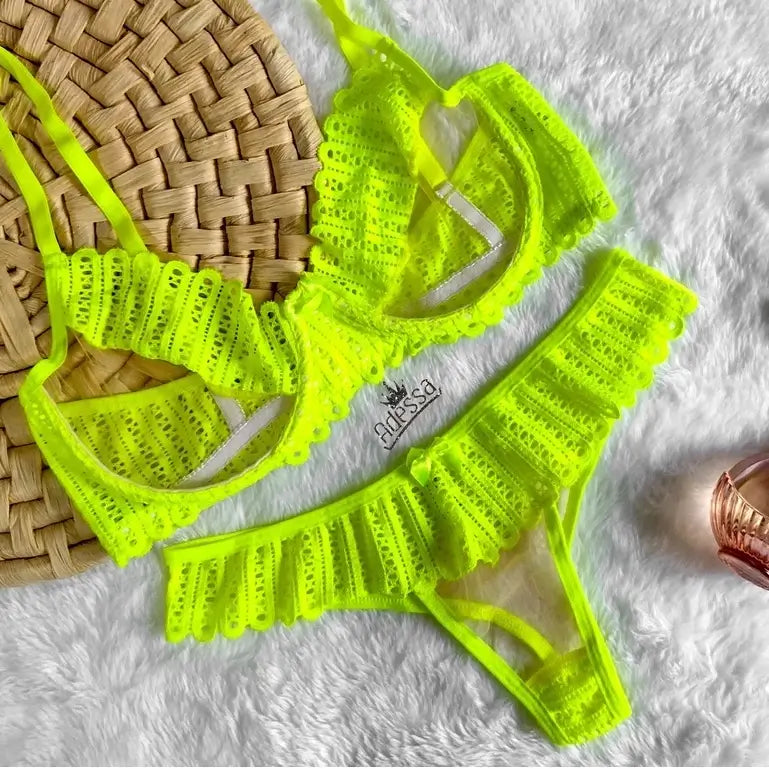 Lingerie - Dona Linda - Sexy Sensual Neon Luxo Conjunto Calcinha E Sutiã