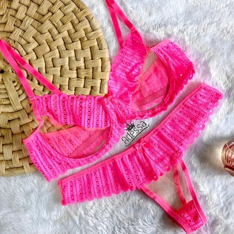 Lingerie - Dona Linda - Sexy Sensual Neon Luxo Conjunto Calcinha E Sutiã